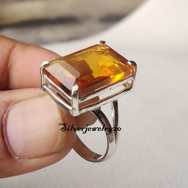 Citrine Ring , 925 Sterling Silver Ring , Gift for women , Silver Jewelry ,  Wedding Ring , Worry Ring , Handmade Ring , Designer Ring ***