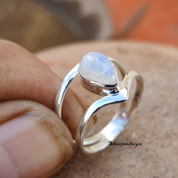 Natural Moonstone Ring , 925 Sterling Silver Ring , Band Ring , Gemstone Ring , Stone Shep Pear , Birthday Gift Ring , Promise Ring ***
