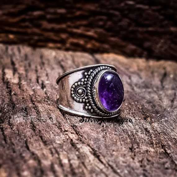 Bague amethyste bague en argent sterling 925 bague de mariage bague pour femme bague de promesse bague martelee bague de createur bague avec pierres precieuses Etsy France