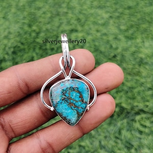 Natural Chrysocolla stone Pendant, pear shape  Handmade 925 Sterling Solid Silver Pendant, Gift for everyone, Charm pendant, best gift all
