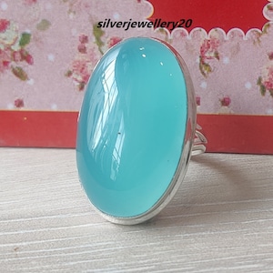 Aqua Chalcedony Ring, 925 Silver Ring, Band Ring,  Blue Ring, Handmade Ring, Women Ring, Vintage Ring, Beautiful Ring, Wedding Gift.