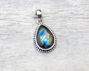 Handmade Pear Labradorite Pendant, 925 Sterling Silver Gemstone Jewelry