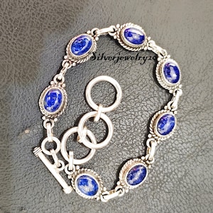 Lapis Lazuli Bracelet , 925 Sterling Silver Bracelet , Oval Lapis Lazuli Bracelet , Gemstone Bracelet , Handmade Bracelet , Gift for Women