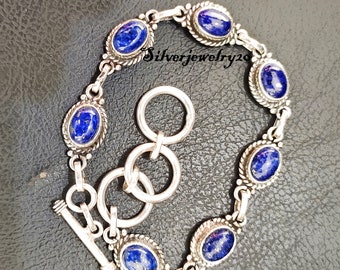 Lapis Lazuli Bracelet , 925 Sterling Silver Bracelet , Oval Lapis Lazuli Bracelet , Gemstone Bracelet , Handmade Bracelet , Gift for Women