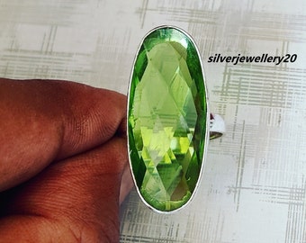 Natural Peridot Ring , 925 Sterling Silver Ring , Birthday gift, Handmade Ring , Silver Ring , Gift For Her , Green Peridot Cut Ring.