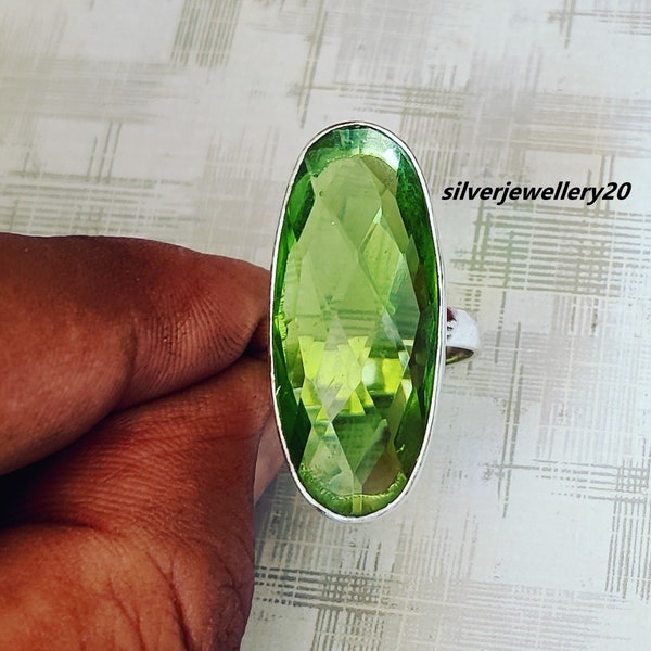 Natural Peridot Ring , 925 Sterling Silver Ring , Birthday gift, Handmade Ring , Silver Ring , Gift For Her , Green Peridot Cut Ring.