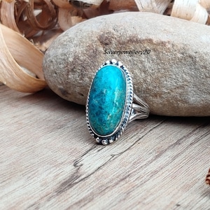 Handmade Tibetan Turquoise Ring, Oval Sterling Silver, Designer Jewelry