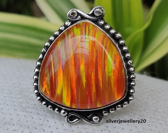Anillo de triple ópalo de fuego australiano: plata de ley 925, joyería hecha a mano. Regalo para cualquier ocasión.