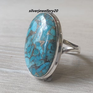 Blue Copper Turquoise Ring, Turquoise Ring, Sterling Silver Ring,  Turquoise Ring, Statement Ring, Ring for Women, Promise Ring.
