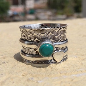 Türkis Ring, Spinner Ring, 925 Silber Ring, handgemachter Ring, Edelstein Ring, Sorgenring, Frauen Ring, Geschenk für sie, Silber Schmuck