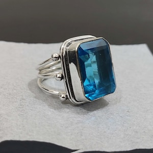 Blue Topaz Ring, Silver Band Ring, 925 Sterling Silver,  Beautiful Gemstone Ring, Promised Ring, Handmade Ring, Women Ring, Gift For Her***