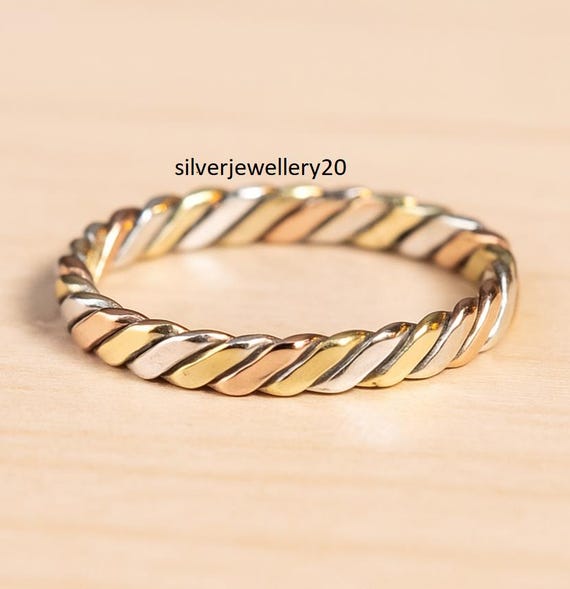 Vintage Gold × Silver Twist Ring K10 Handmade Twisted Mixed Metal Ring | Sterling Silver, Copper, Brass