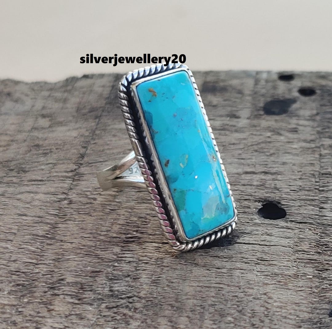 Kingman Turquoise Statement Ring, Square Sterling Silver Bezel - Etsy