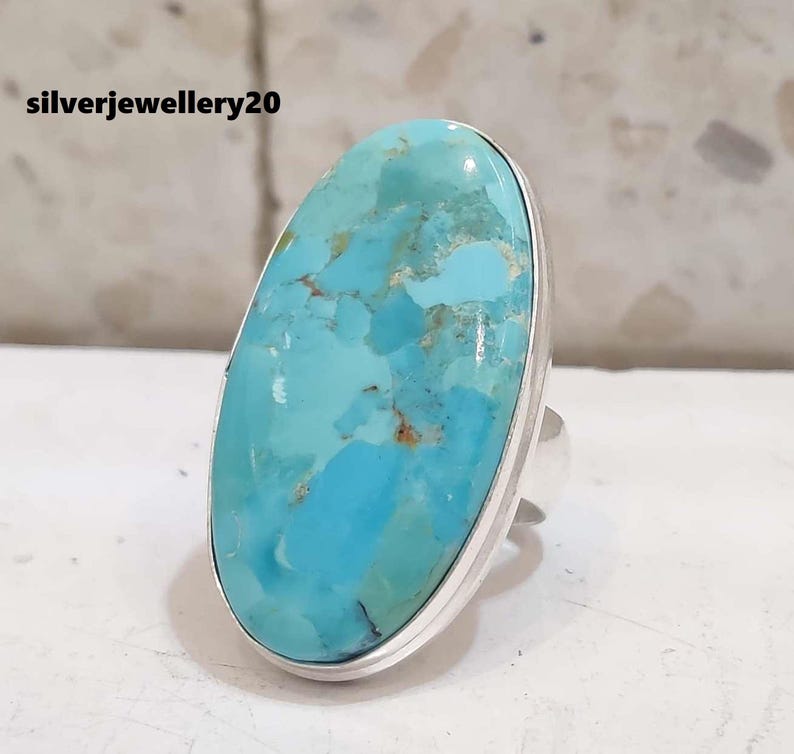 Kingman Turquoise Ring, Oval Stone, Handmade 925 Sterling Silver - Etsy