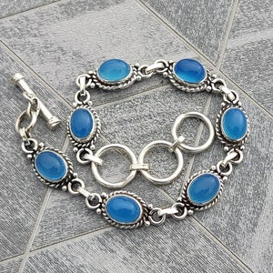 Aqua-chalcedoonarmband, 925 sterlingzilver, handgemaakte armband, uitstekende kwaliteit, unieke armband, geweldige armband, gratis verzending.