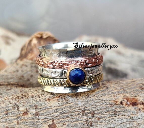 Lapis Lazuli Spinner Ring 925 Sterling Silver Ring Meditation Ring