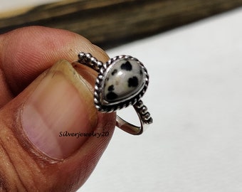 Dalmatian Stone 925 Sterling Silver Ring