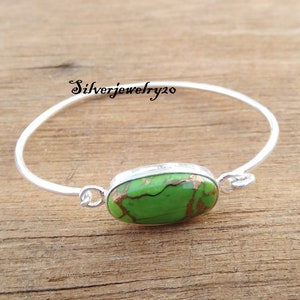 Green Copper Turquoise Bangle * 925 Silver Bangle * Handmade Bangle * Gemstone Bangle * Women Bangle * Dainty Bangle * Gift for her ***