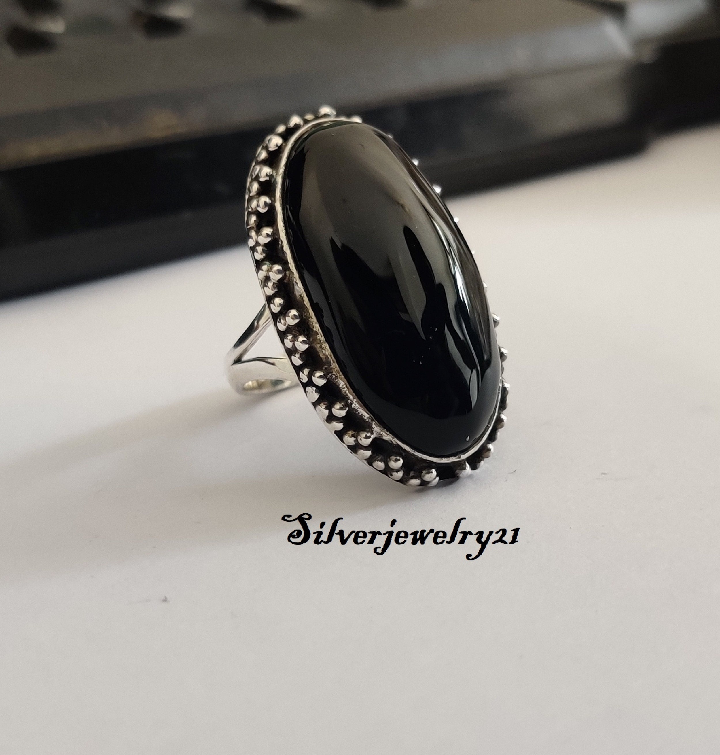Black Onyx 925 Silver Plated Handmade Jewelry Ring US Size 6 R-18992