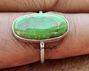 925 Sterling Silver Women Jewelry Copper Green Turquoise Ring Size 8 BL93873