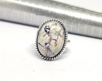 Wildes Pferd Jaspis Ring | Oval Sterling Silber Einstellbar Statement Ring