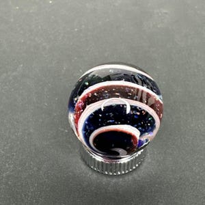 Contemporary Handmade Art Glass Marble .81" Crushed Opal Red White Blue Swirls!