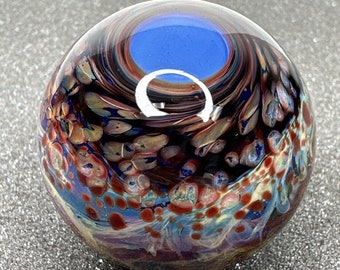 Contemporary Art Glass Marble Handmade 1.72" Abstract Color Blend, Unique Swirls