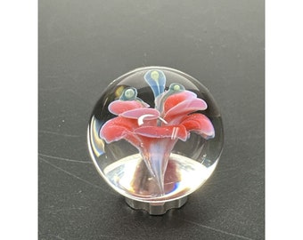 Contemporary Art Glass Marble Handmade 1.01" Flower MIB, Pink/Orange/Blue Shades