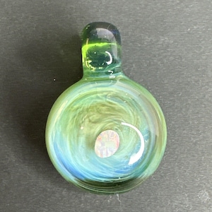 Handmade Art Glass Encased Opal Pendant Swirly Green Blue Borosilicate Bead Gift