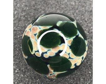 Handmade Art Glass Marble 1.05" Frit Speckles Sparkly Dark Green Spots - SIGNED!