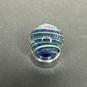 Contemporary Handmade Art Glass Marble .70&quot; Shades of Green Purple Blue & UV MIB