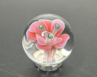 Contemporary Art Glass Marble .99" Flower Implosion MIB, Handmade, Multicolor