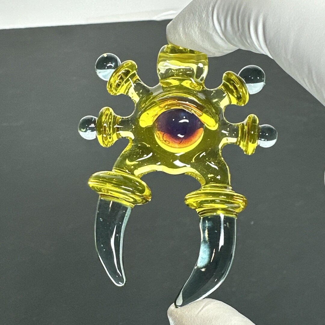 Handblown Art Glass Yellow/blue Alien Space Key Pendant Heady ...