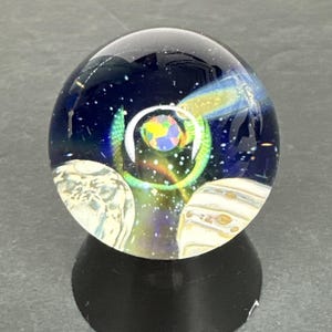 Contemporary Handmade Art Glass Marble 1.23&quot; Outer Space W/ Opal, Star, Planet