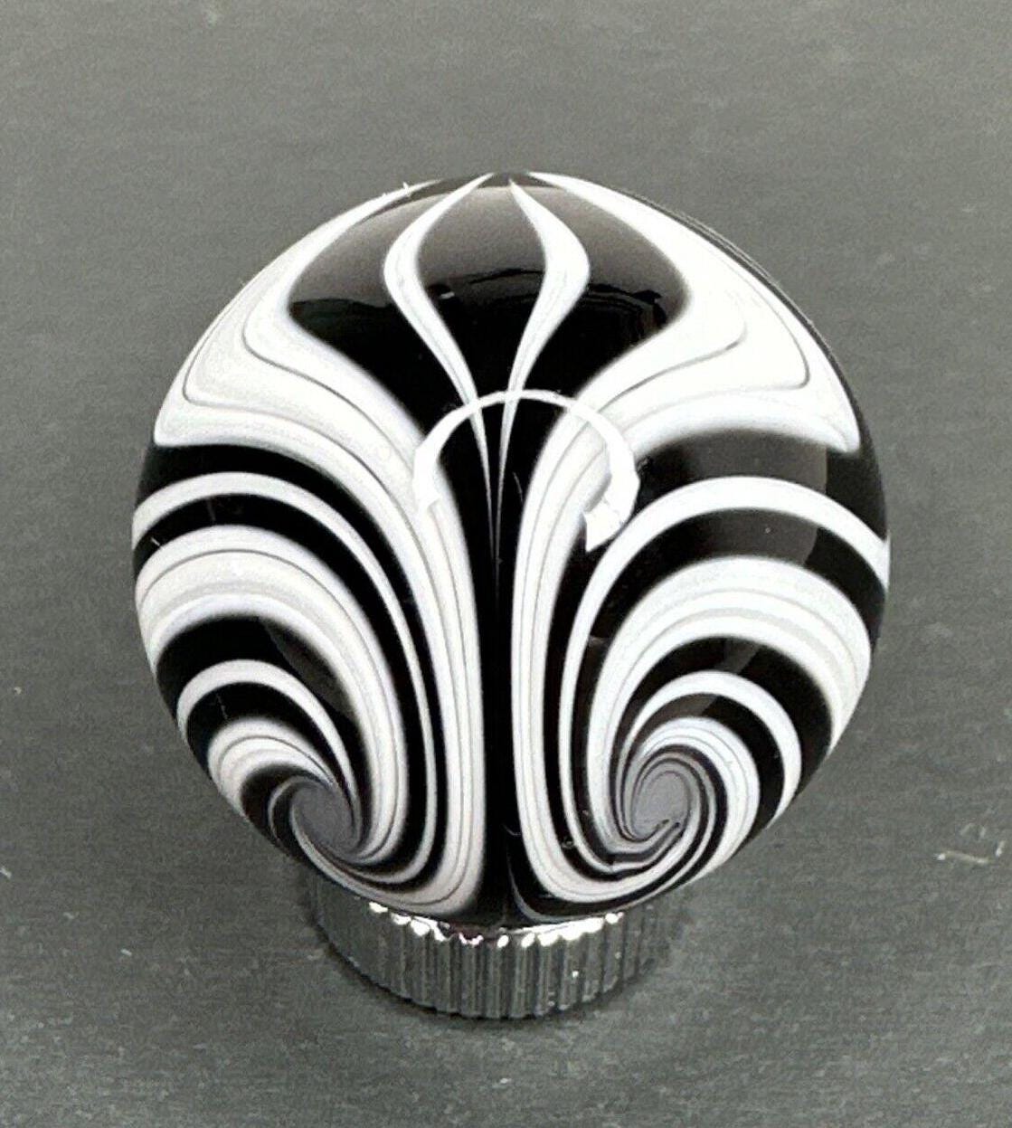 Contemporary Handmade Art Glass Marble 1.08" White & Black Borosilicate Mirror