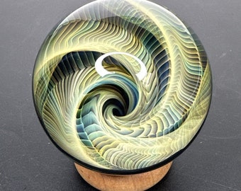 Contemporary Art Glass Marble 2.12" Layered Spiraling Fume Vortex Handmade Boro, Fumed Glass, Lampwork Orb, Heady Borosilicate, Handblown