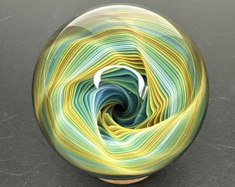 Contemporary Art Glass Marble 2.17" Wavy Fumed Vortex Handmade Borosilicate Orb, Heady Boro, Fume, Lampwork MIB, Handblown