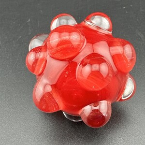 Contemporary Handmade Art Glass Marble 1.40" Red Hobnail MIB Borosilicate Decor