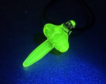 Handblown Art Glass UV Reactive Mushroom Pendant Petite Uranium Glass Charm Bead