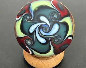 Handmade Contemporary Art Glass Marble 1.77&quot; Sandblasted Swirls & Pinwheel MIB, Heady Borosilicate, Matte Finish, Boro Lampwork