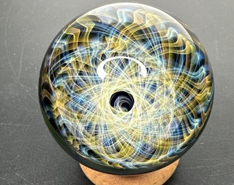 Contemporary Art Glass Marble 1.91" Layered Atomic Fume Vortex UV Reactive Boro Orb, Heady Borosilicate, Handblown Lampwork Gift
