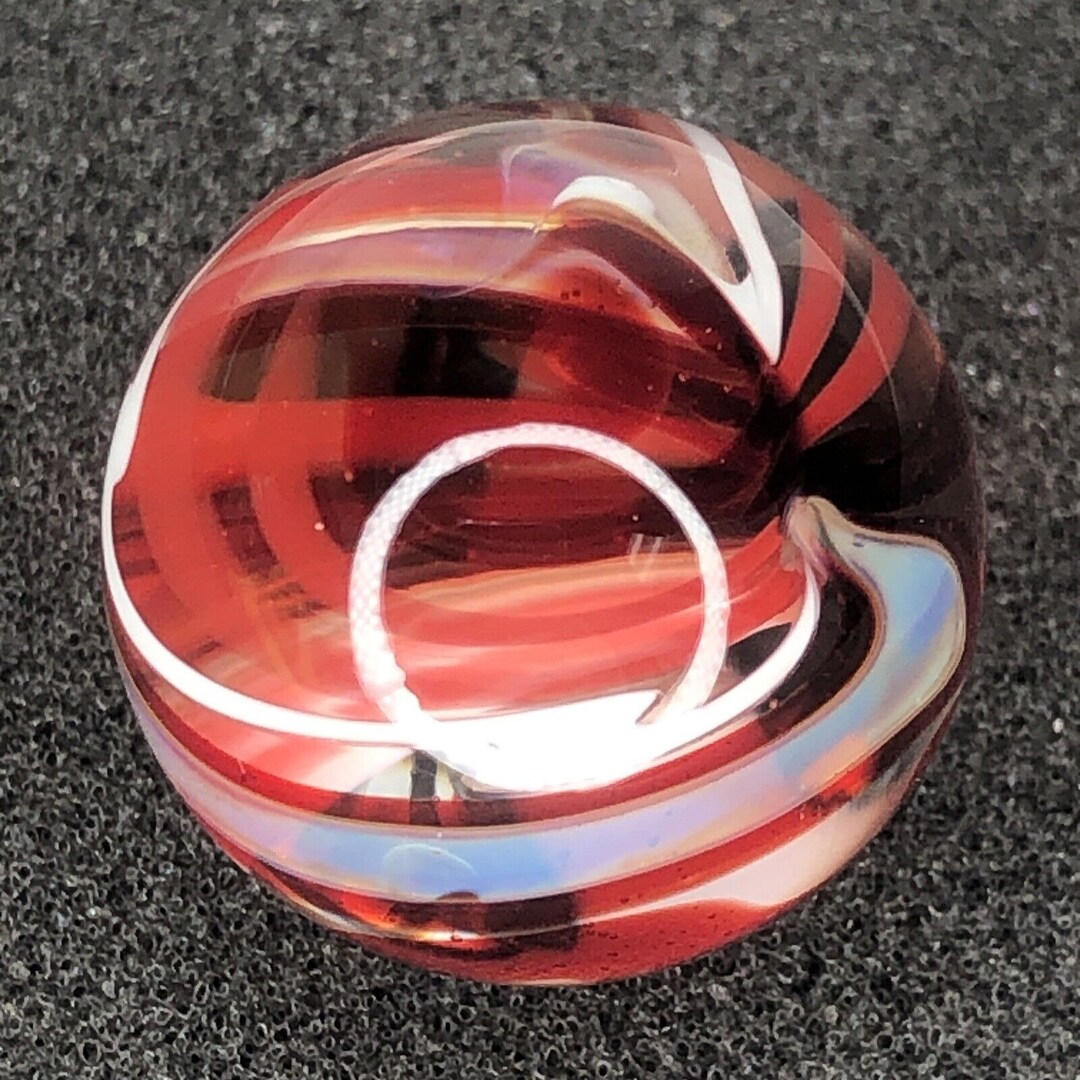 Contemporary Art Glass Marble .98 Red White Color Swirl Etsy