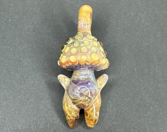 Handmade Art Glass Sculpted Mushroom Buddy Pendant Swirly Earthy Boro Heady Gift