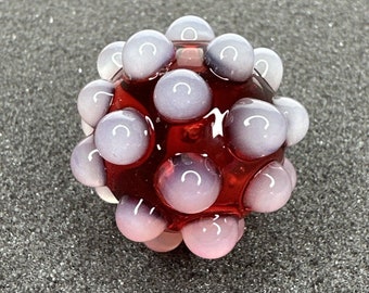 Handmade Art Glass Hobnail Marble 1.05" Translucent Red Core Contemporary MIB