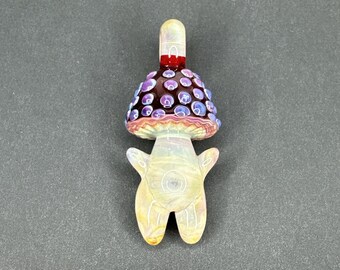 Handmade Art Glass Sculpted Mushroom Buddy Pendant Borosilicate Fungi Bead Charm
