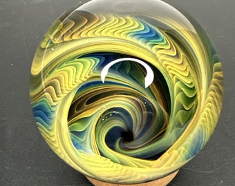 Contemporary Art Glass Marble 2.04" Fumed Borosilicate Vortex MIB Handmade Boro, Heady Fume Orb, Handblown, Signed!