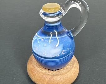 Handblown Art Glass Potion Bottle Pendant Blue Crushed Opals Heady Borosilicate