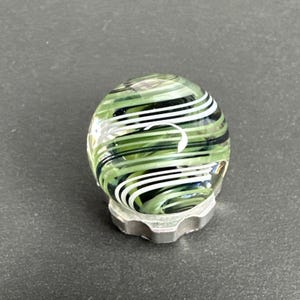 Contemporary Handmade Art Glass Marble .65&quot; Green White & Black Swirl MIB Boro