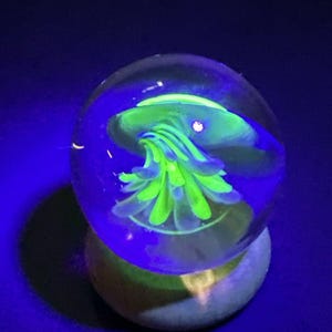 Contemporary Handmade Art Glass Marble 1.50&quot; UV Reactive Green Jellyfish MIB
