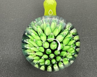 Pendentif en verre borosilicaté soufflé à la main, piège à air vert, breloque perle focale enivrante, implosion, travail au chalumeau